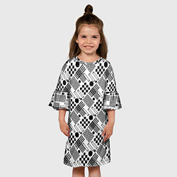 Платье клеш для девочки Современный черно белый геометрический узор, цвет: 3D-принт — фото 2