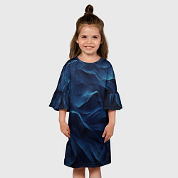 Платье клеш для девочки Синие глубокие абстрактные волны, цвет: 3D-принт — фото 2