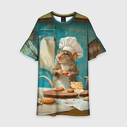 Платье клеш для девочки Крыса шеф повар на кухне, цвет: 3D-принт
