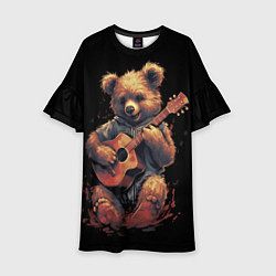 Платье клеш для девочки Большой плюшевый медведь играет на гитаре, цвет: 3D-принт