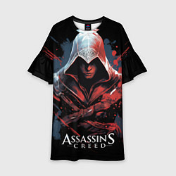 Платье клеш для девочки Assassins creed красная краска, цвет: 3D-принт