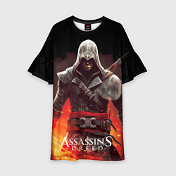 Платье клеш для девочки Assassins creed огненный фон вокруг, цвет: 3D-принт