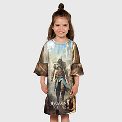 Платье клеш для девочки Assassins creed старый город, цвет: 3D-принт — фото 2
