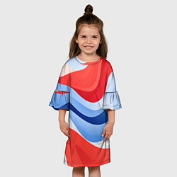 Платье клеш для девочки Волнистые полосы красные белые синие, цвет: 3D-принт — фото 2