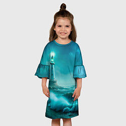 Платье клеш для девочки Белый маяк и ночной шторм, цвет: 3D-принт — фото 2