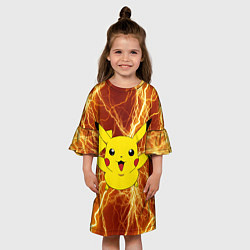 Платье клеш для девочки Pikachu yellow lightning, цвет: 3D-принт — фото 2