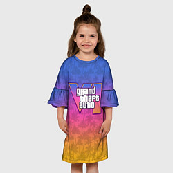 Платье клеш для девочки GTA 6 - пальмы и логотип, цвет: 3D-принт — фото 2