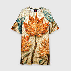 Платье клеш для девочки Мозаика осенняя листва в теплых тонах, цвет: 3D-принт