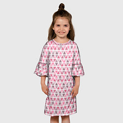 Платье клеш для девочки Серо-розовый паттерн треугольники, цвет: 3D-принт — фото 2