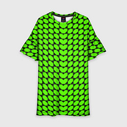 Платье клеш для девочки Зелёные лепестки шестиугольники, цвет: 3D-принт