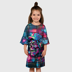 Платье клеш для девочки Кибер чувак череп на фоне граффити - нейросеть, цвет: 3D-принт — фото 2