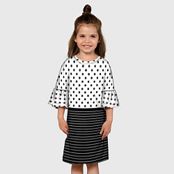 Платье клеш для девочки Белый в чёрный горошек с полосами, цвет: 3D-принт — фото 2