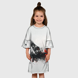 Платье клеш для девочки Летающий ворон и город, цвет: 3D-принт — фото 2