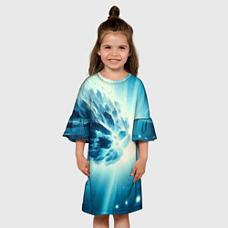 Платье клеш для девочки Неоновая комета - нейросеть, цвет: 3D-принт — фото 2