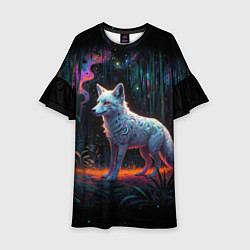 Платье клеш для девочки Белая лисица на фоне волшебного леса, цвет: 3D-принт