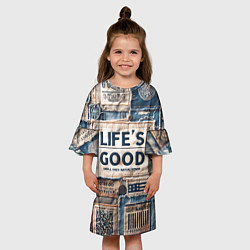 Платье клеш для девочки Жизнь хороша-пэчворк, цвет: 3D-принт — фото 2