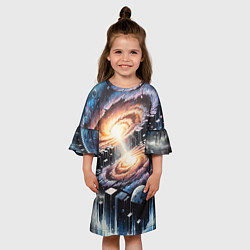 Платье клеш для девочки Слияние двух галактик - неоновое свечение, цвет: 3D-принт — фото 2