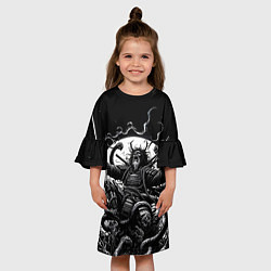 Платье клеш для девочки Кричащий самурай и огромный монстр, цвет: 3D-принт — фото 2