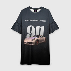 Платье клеш для девочки Спортивный автомобиль Porsche 911, цвет: 3D-принт