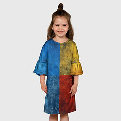 Платье клеш для девочки Синий жёлтый красный в крапинку, цвет: 3D-принт — фото 2