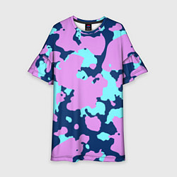 Платье клеш для девочки Паттерн с сиреневыми и голубыми пятнами, цвет: 3D-принт