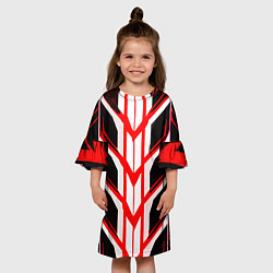 Платье клеш для девочки Красные полосы на чёрно-белом фоне, цвет: 3D-принт — фото 2