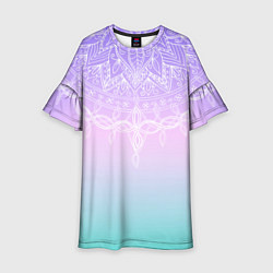 Платье клеш для девочки Розово-голубой градиент с узором мандала, цвет: 3D-принт
