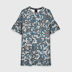 Платье клеш для девочки Паттерн мозаика серый с голубым, цвет: 3D-принт