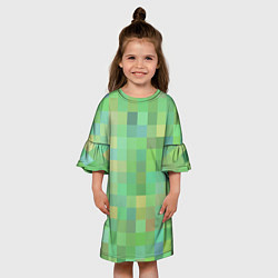 Платье клеш для девочки Пиксели в зеленом, цвет: 3D-принт — фото 2