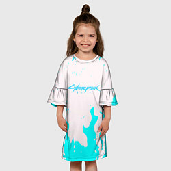 Платье клеш для девочки Киберпанк 2077 голубой огонь, цвет: 3D-принт — фото 2
