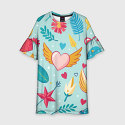 Платье клеш для девочки Сердечко с крылышками, цвет: 3D-принт