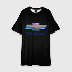 Платье клеш для девочки Chevrolet logo neon, цвет: 3D-принт