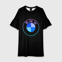 Платье клеш для девочки BMW neon logo, цвет: 3D-принт