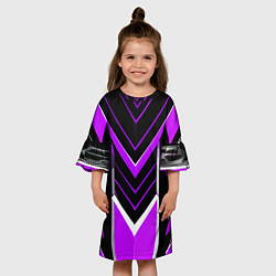 Платье клеш для девочки Фиолетово-серые полосы на чёрном фоне, цвет: 3D-принт — фото 2