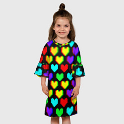Платье клеш для девочки Сердечки глитч паттерн, цвет: 3D-принт — фото 2