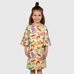 Платье клеш для девочки Морские обитатели узор, цвет: 3D-принт — фото 2