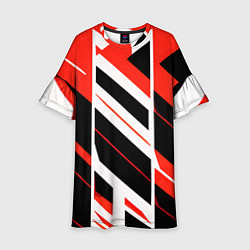 Платье клеш для девочки Black and red stripes on a white background, цвет: 3D-принт