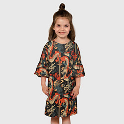 Платье клеш для девочки Паттерн с драконом, цвет: 3D-принт — фото 2