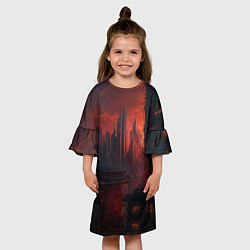 Платье клеш для девочки Футуристичный вечерний пейзаж, цвет: 3D-принт — фото 2