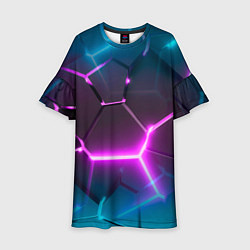 Платье клеш для девочки Голубые и розовые неоновые плиты в разломе, цвет: 3D-принт