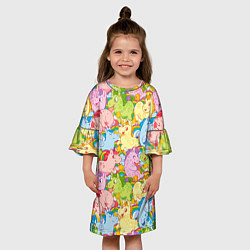 Платье клеш для девочки Разноцветные единороги, цвет: 3D-принт — фото 2