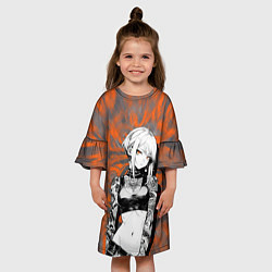 Платье клеш для девочки Татуированная девушка на оранжевом фоне, цвет: 3D-принт — фото 2