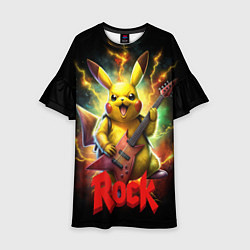Платье клеш для девочки Пикачу рок звезда с электрогитарой, цвет: 3D-принт