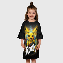 Платье клеш для девочки Пикачу рокер с электрогитарой, цвет: 3D-принт — фото 2