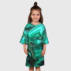Платье клеш для девочки Малахит - зеленая текстура минерала, цвет: 3D-принт — фото 2