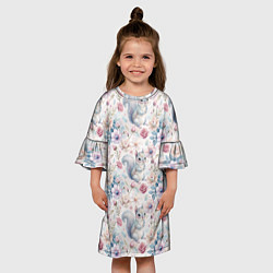 Платье клеш для девочки Бельчонок в цветах, цвет: 3D-принт — фото 2