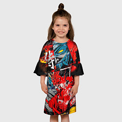 Платье клеш для девочки Самурай и демон Они, цвет: 3D-принт — фото 2