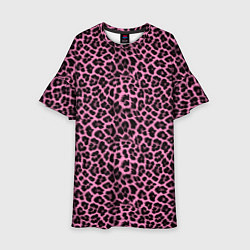 Платье клеш для девочки Шкура леопарда в черно розовую текстуру, цвет: 3D-принт