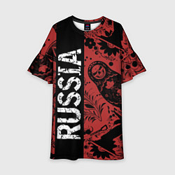 Детское платье Россия на фоне матрёшек балалайки и славянских узо