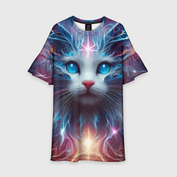 Платье клеш для девочки Fantastic blue-eyed neon kitten, цвет: 3D-принт